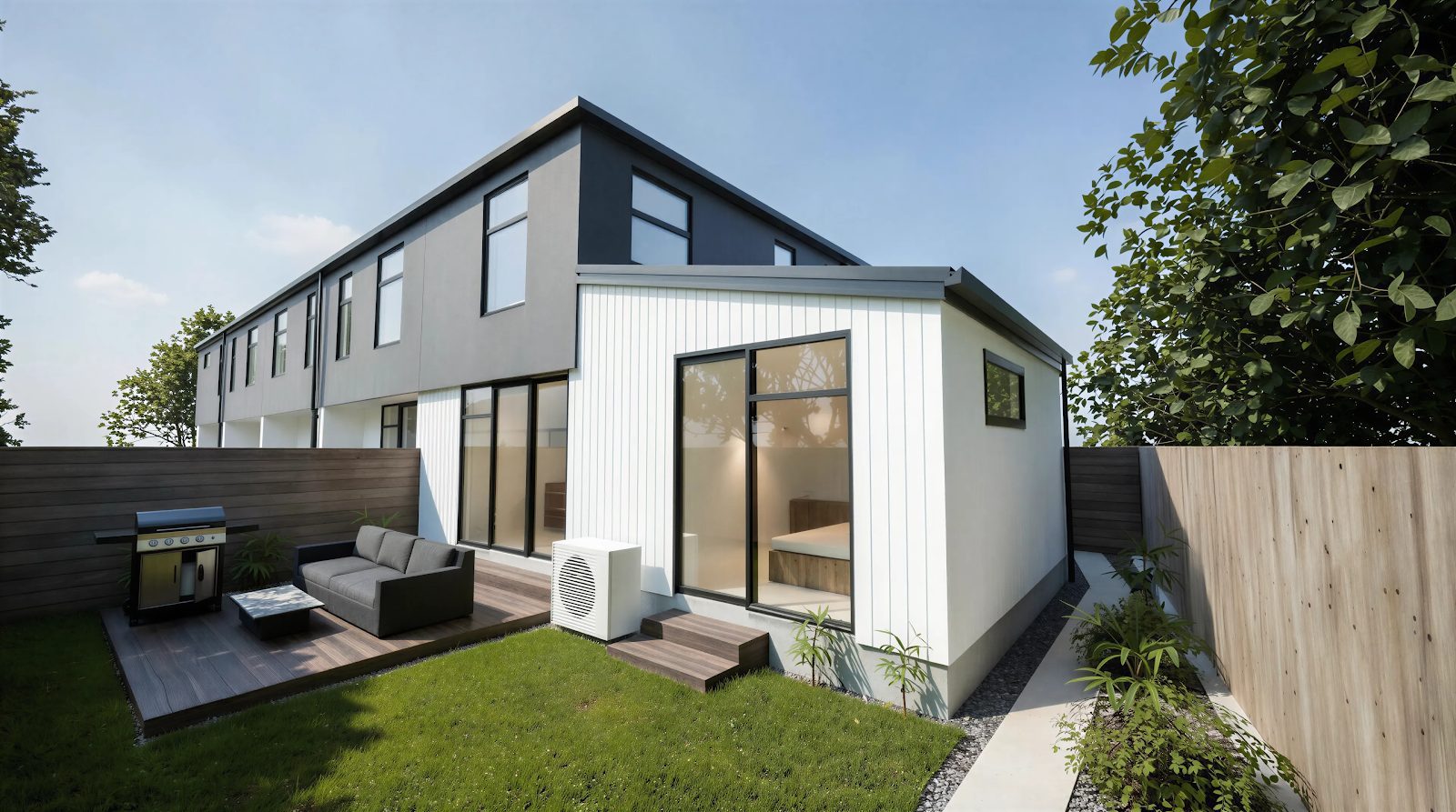 Private outdoor living at the rear residence