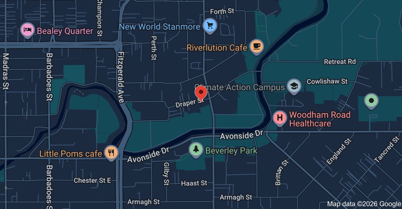 Map showing 36 Draper Street and nearby amenities in Richmond, Christchurch